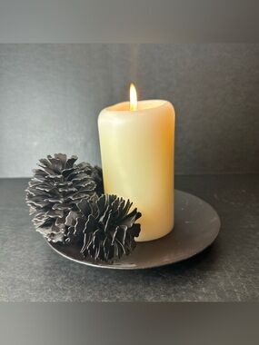 Vintage Zodax Bronzed Metal Pinecone Pillar Candle Holder Rustic Cabin Decor 7"